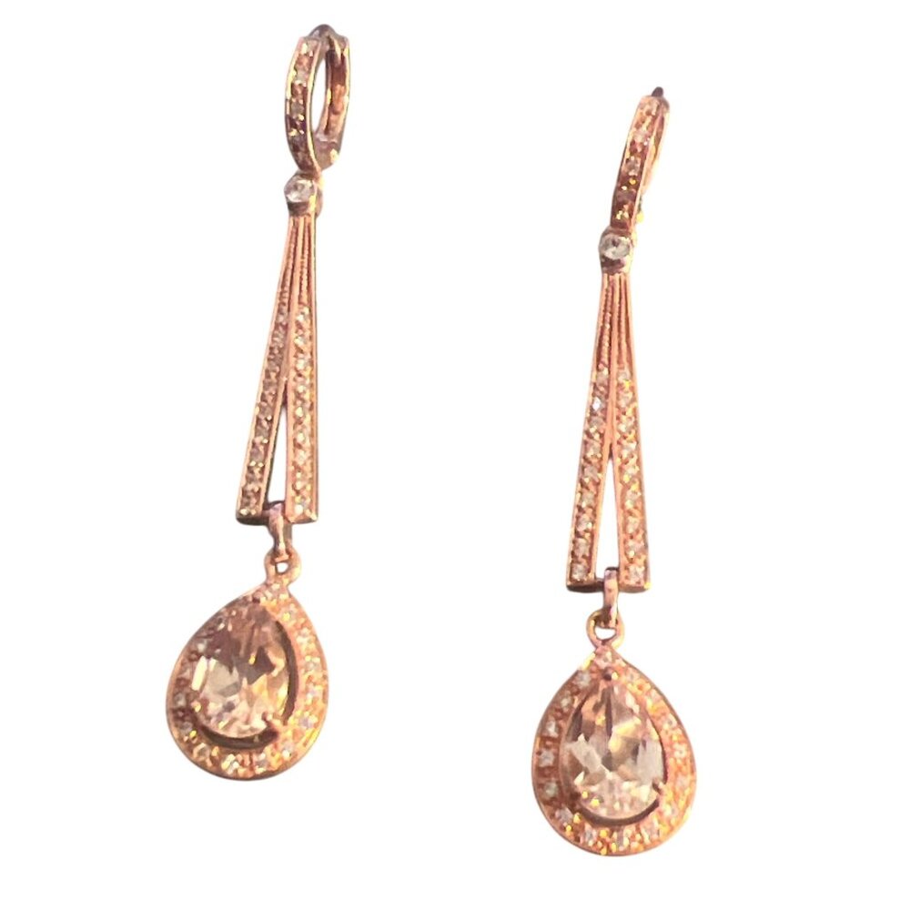 ATR Sterling Silver Rose Gold Plated Dangle Earrings Cubic Zirconia Pierced 2.25